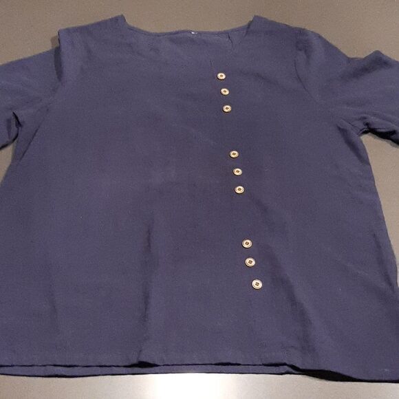 Navy Blue Lightweight Linen Top - Picture 1 of 5